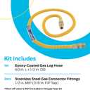 Eastman 60 Inch x 1/2 Inch OD Flexible Gas Line Connector with (2) 1/2 Inch MIP Fitting Ends for Natural Gas and Liquid Propane, Stainless Steel, Yellow, 20YE505060B