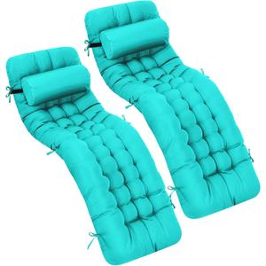 Tudomro 66'' Outdoor Chaise Lounge Cushion Waterproof Patio Pool Chaise Lounge Cushion with Headrest Pillow Tie Fade Resistant Replacement Longue Rocking High Back Chair(Peacock Blue,2 Pcs)