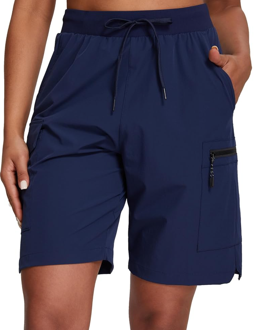 Oalka Women's Hiking Shorts Lightweight Zipper Pockets Cargo Quick Dry Summer Shorts M