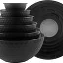 COOK WITH COLOR Mixing Bowls with Lids - 12 Piece Plastic Nesting Bowls Set includes 6 Prep Bowls and 6 Lids, Non Slip Bottom and Embossed Design - Microwave Safe (Black)