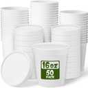 Fulmoon 50 Pack 16oz Paper Soup Containers with Lids, Disposable Kraft Paper Soup Cups Ice Cream Bowls Food Storage with Lids, Microwavable and Freezer Safe(White)