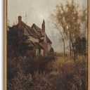 ZZLWBKGL Vintage Framed Wall Art Moody Canvas Art Rustic Farmhouse Cottagecore Pictures Wall Decor Landscape Art Prints for Living Room Study Bedroom (16"L x 12"W)