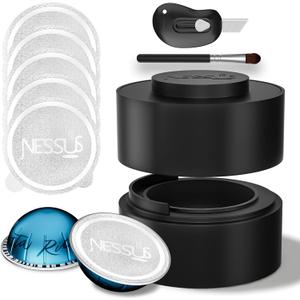 Reusable Pods Kit for Nespresso Vertuo, Refillable Vertuo Coffee Pods Espresso Accessories with 100 pcs Foil Seals Lids, Holder and Brush for Nespresso Vertuo Plus Next Capsule Machine Reusable Pods Kit for Nespresso Vertuo, Refillable Vertuo Coffee Pods Espresso Accessories with 100 pcs Foil Seals Lids, Holder and Brush for Nespresso Vertuo Plus Next Capsule Machine