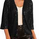 GRACE KARIN 2024 Women's 3/4 Sleeve Sequin Jackets Open Front Sequin Cardigan Sweaters Blazer, Size: Small