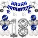 3 x Silver 18th Birthday Decorations for Boys Girls, Number 18 Balloon | 16-balloon kit: two 32in Number 18 foil balloons, banner, star, latex & confetti balloons, glitter swirls; air or helium