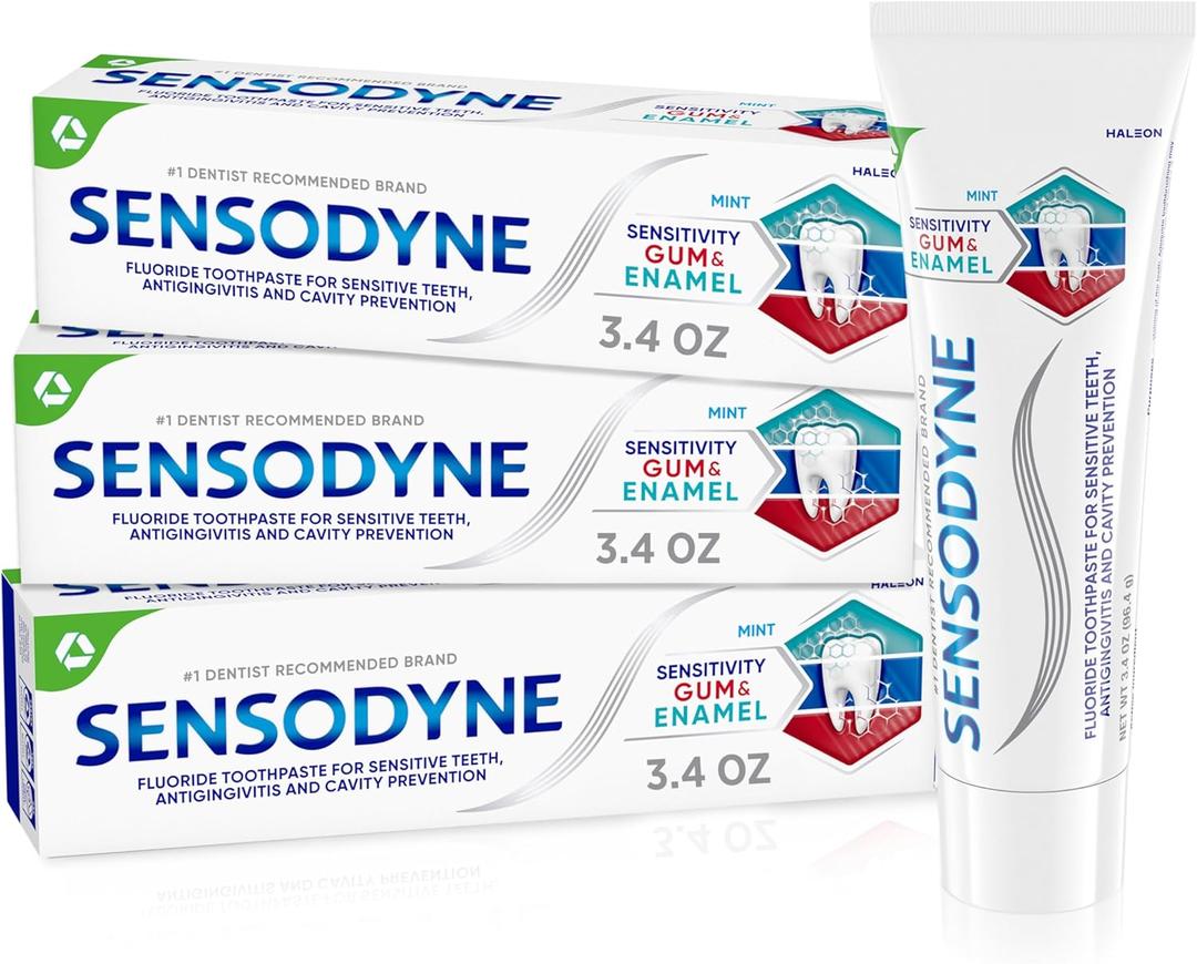 Sensodyne Toothpaste Sensitivity Gum and Enamel, Triple Protection, Refreshing Fluoride Toothpaste, Mint Flavor - 3.4 Ounces x 3, BBD 08/2026