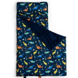 david's kids Toddler Nap Mat with Removable Pillow and Minky Fleece Blanket, Ultra Soft Slumber Bags for Boys, Perfect for Preschool, Daycare, Kids Sleeping Bags with Rollup Design, 50"x20", Dinosaur