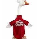 GigaCircle Christmas Porch Goose Outfits with Wigs, 2 Pcs/ Set Lawn Cement Goose Clothes, 23" Patio Yard Garden Geese Costume Decoration, Red