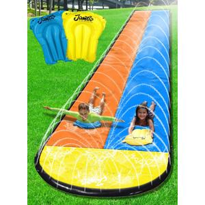 JAMBO XL Premium 20Ft Slip Splash and Slide with 2 Bodyboards, Heavy Duty Water Slide with Advanced 3-Way Water Sprinkler System, Backyard Waterslide, Splash Mat, Outdoor Water Toys n Slides for Kids (20FT XL Slide, Double Lane)