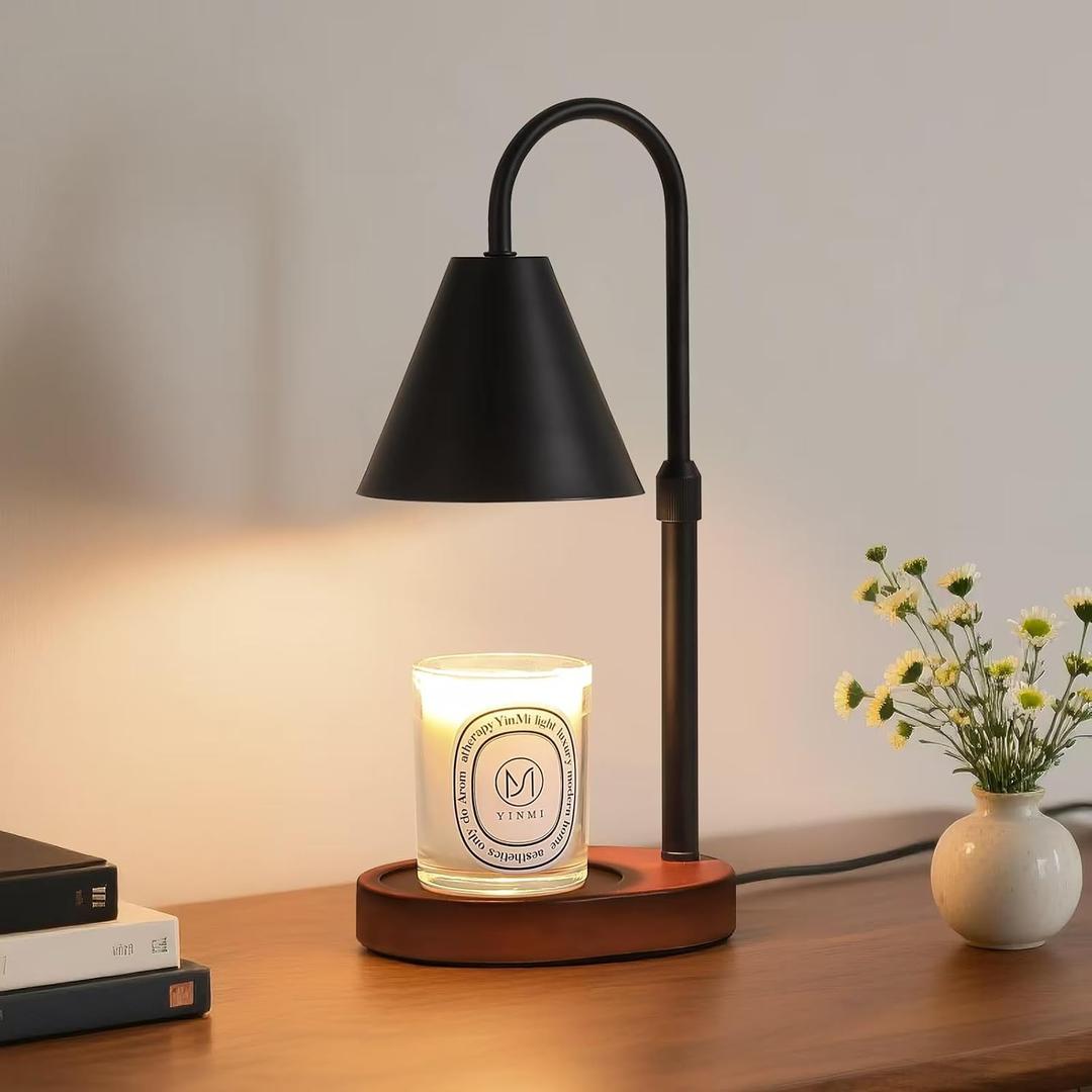 Black Candle Warmer Lamp with Timer and Dimmer,Mother's Day/Birthday/Christmas Gifts for Mom/Wife,Electric Wax Melt Warmer,Home Decor,Scented Jar Lamp,Adjustable Height,with 2 Bulbs