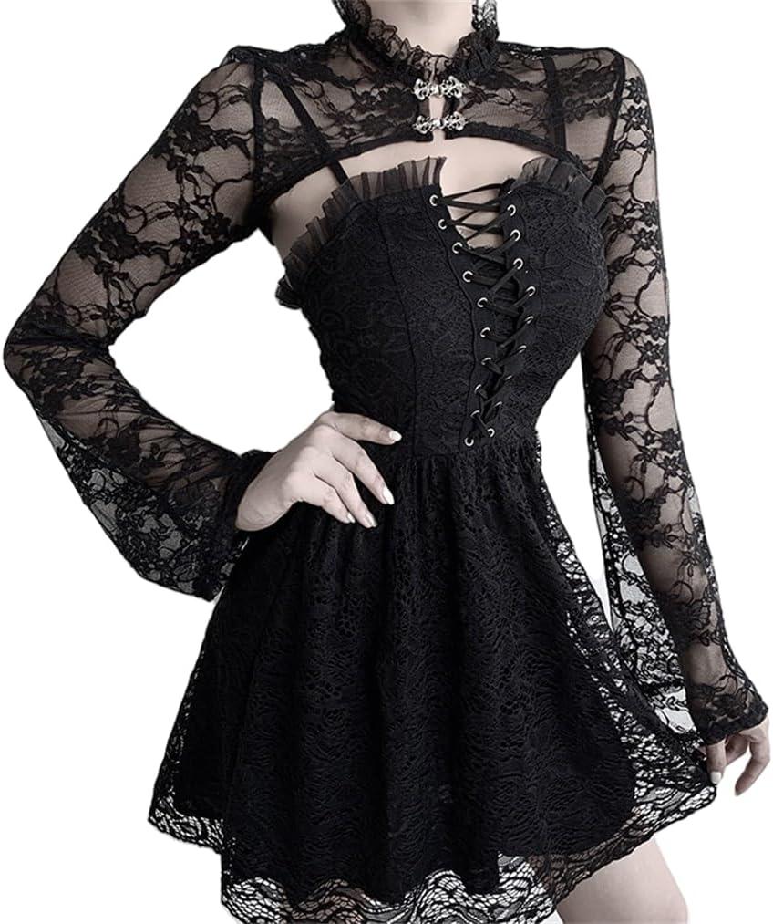 Bolero Shrug Goth Crop Top Fairy Shrugs for Dresses (Large, Black)