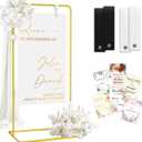 Wedding Welcome Sign Stand with Design Bundle & Leather Straps, 68Adjustable Wedding Sign Holder, Welcome to Our Wedding Sign Stand for Wedding, Party, Poster, Menu and Seating Chart