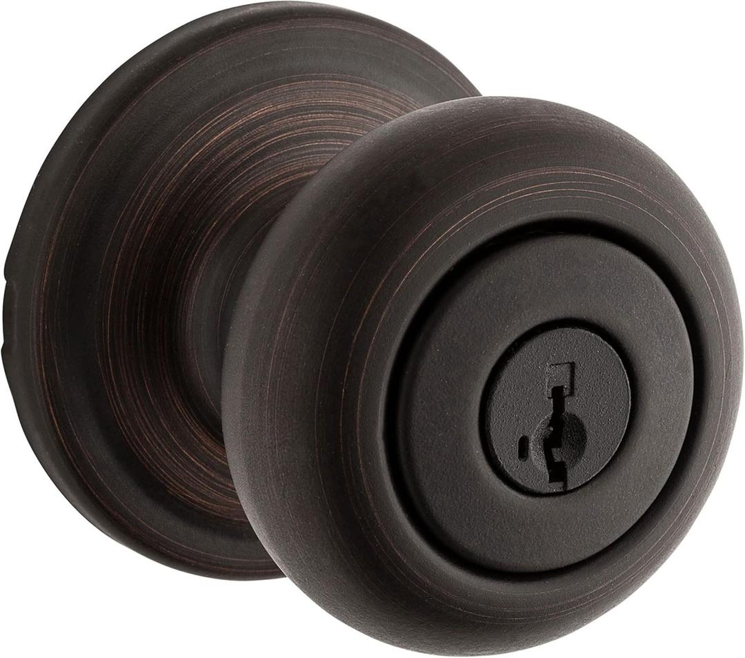 Kwikset Hancock Entry Door Knob with Lock and Key, Secure Keyed Handle Exterior, Front Entrance and Bedroom, Venetian Bronze, Pick Resistant SmartKey Rekey Security and Microban (Keyed Entry)