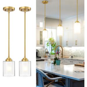 TENGXIN Modern Pendant Light,Brushed Gold Modern Pendant Light for Kitchen Island,Hanging Ceiling Light Fixture,Farmhouse Pendant Lighting for Dining Room Bedroom Bar Office 2Pack,TXPLBG02-2PK