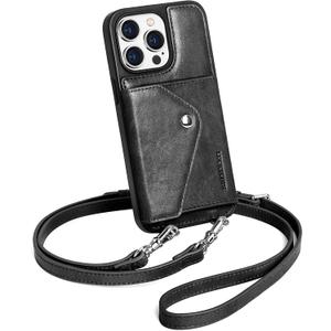 LUCKYCOIN for iPhone 15 Pro Max Case for Women,Crossbody Wallet Phone Case with Expandable Flip Card Holder,Genuine Leather Phone Purse with Strap,Compatible with iPhone 15 Pro Max 6.7" 2024 Black
