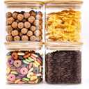 SHOWIN Glass Food Storage Jars Square 24oz, 4 Pack Glass Jars With Bamboo Lids, Kitchen Storage Containers For Spice, Candy, Cookie, Storage For Pantry Organizers