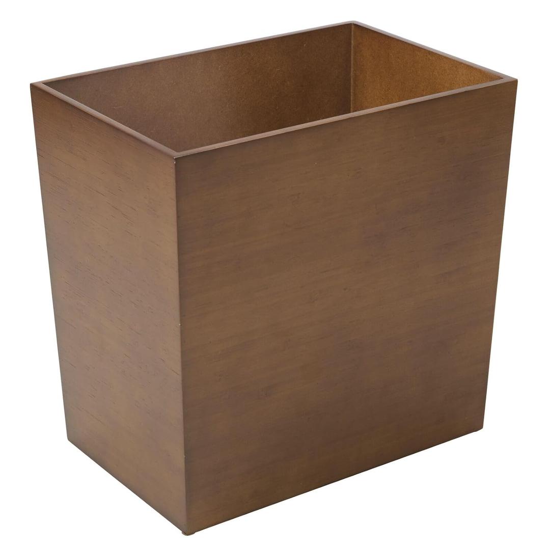 mDesign Rectangular Narrow Trash Can Wastebasket, Small Garbage Container Bin for Bathroom, Kitchen, Home Office, Craft Room, Bamboo Veneer, Brock Collection, Brown