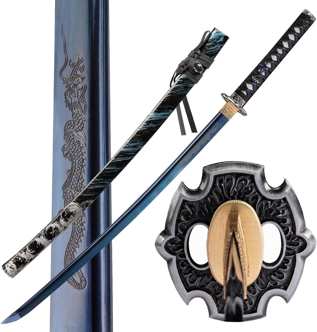 Handmade Japanese Katana Sword Real - Authentic Hand Forged Full Tang 1060 High Carbon Steel Samurai Swords for Martial Arts, Collection & Display, 40.5-Inch