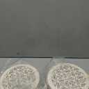 TRIROCKS Set of 2 Small Round Vintage Candle Lanterns 7.5" H Decorative Hanging Candle Holders for Indoor Tables Parities Weddings Patio and Garden (White, Hollow Retro Pattern)