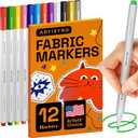 ARTISTRO 12 Fabric Markers - Fine Tip Fabric Markers Permanent for Clothes - No Bleed Pens for T-Shirts, Bags, Textile, Canvas, and more