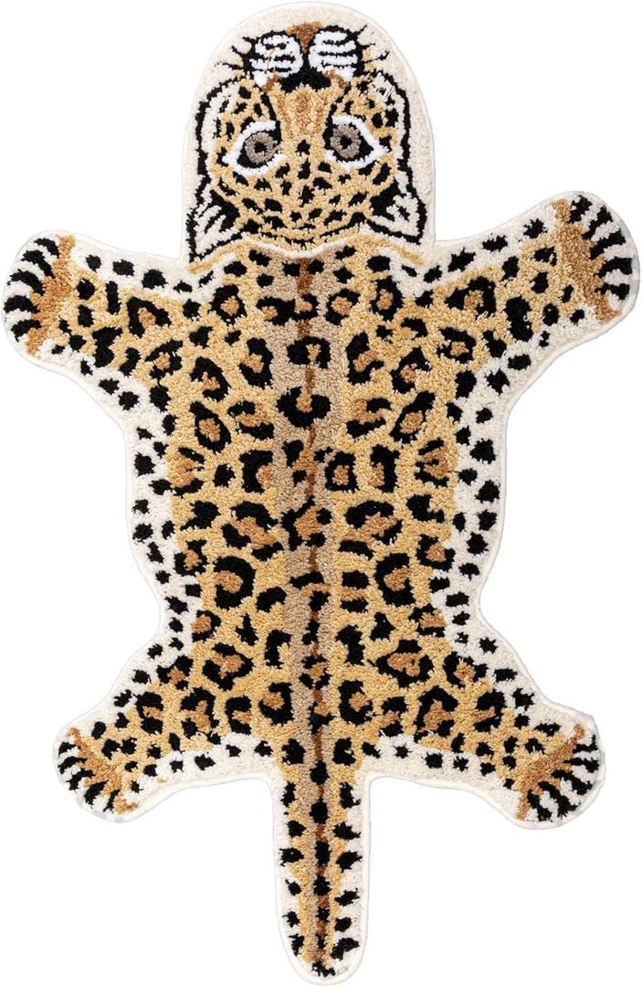 Brown Leopard Bath Mat for Bathroom, Funny Cheetah Print Cute Cartoon Bathroom Rugs Non Slip Animal Shaped Absorbent Bathtub Mat Plush Shower Door Mat Decor 39.3x25.5 Inch