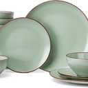 Famiware Venus Ceramic Plates and Bowls Sets, Speckled Dinnerware Dish Sets for 6 (18 Pieces) - Microwave and Dishwasher Safe, Matte Light Green (Set(18pcs), Light Green)