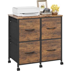 HIGDBFE 4 Drawer Lateral File Cabinet, Mobile Filing Cabinet for Large Printer, Home Office Functional Small Office Storage Cabinet & Printer Stand,Fabric, Rustic Brown