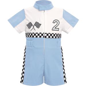 IDOPIP Baby Boys 1st 2nd Birthday Outfit Race Car Driver Romper Girls Boy Racer Jumpsuit Racing Suit Toddler Dress up Costume, 18-24M