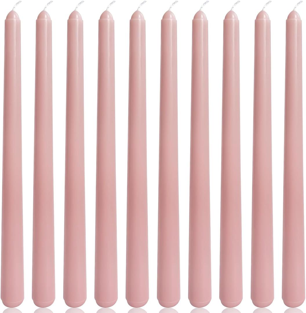 10 Inch Dusty Rose Taper Candles for Home Decoration, 10 Pack Unscented Candlesticks for Dinner Wedding Party, Smokeless and Dripless Candle Sticks