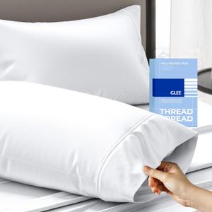 Thread Spread 100% Cotton King Size Pillow Cases Set of 2 - Luxury 400 Series Glee Collection Pillow Cases King Size (White), Soft Cooling Breathable & Durable Sateen Hotel Cotton Pillowcases