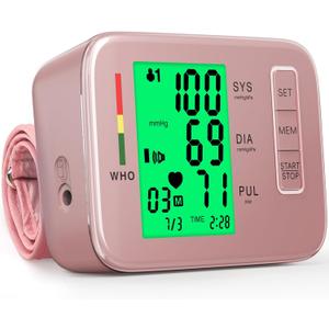 Blood Pressure Monitor,Pink Blood Pressure Machine Bp Cuff Automatic Upper Arm with 8.7-16.5 inches Adjustable Automatic High Blood Pressure Cuff for Home Use 2 x 90 Sets Memory (Pink BP Cuff)