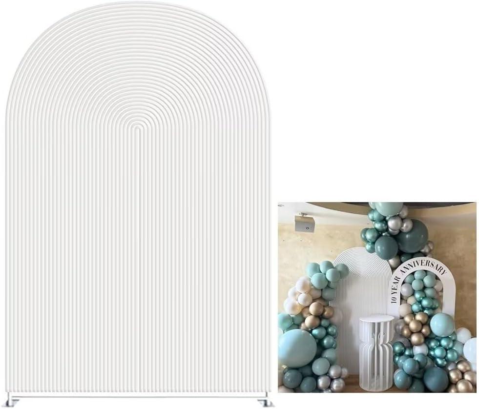 KONPON White Ripples Arched Frame Fabric Cover for Birthday Partied Double-Sided Stretchy Chiara Backdrops Arched Wall Stands Covers Arch Backdrop Cover 3x6.5ft