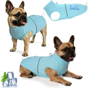 Dog Cooling Vest Shirt with 8pcs Ice Pack Summer Sun Protection Cooling Vest for Dogs Soft Breathable Ice Pet Clothing with D-Ring & Zipper, Sky Blue, Large (20-40lbs)
