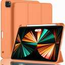 ZryXal New iPad Pro 12.9 Inch Case 2022/2021/2020(6th/5th/4th Gen) with Pencil Holder,Smart iPad Case [Support Touch ID and Auto Wake/Sleep] with Auto 2nd Gen Pencil Charging (Orange)