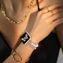 fastgo Beaded Bracelet Band Compatible with Apple Watch Band 44mm/45mm/42mm/49mm Women(Rose Gold)