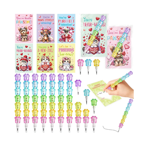 ceiba tree Valentines Day Cat Dog Puppy Cards Paw Shape Stacking Stackable Pencils Gifts Exchange for Kids Classroom School Class Classmates 24 Sets Kindergarten Preschool