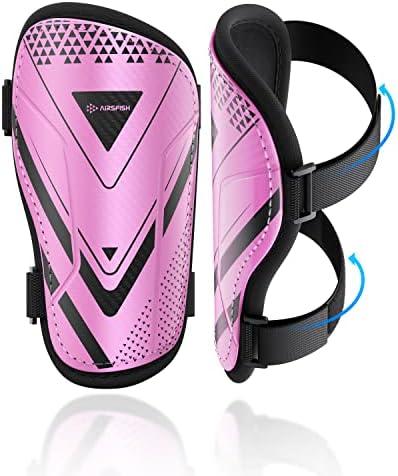 Shin Guards Soccer Kids Youth, CE Certified Airsfish Shin Pads Protection Gear for 2-18 Years Old Boys Girls Teenagers High Impact Resistant Breathable Comfortable 1 Pair 4 Sizes (X-Small, Pink)