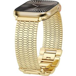 Moolia Stainless Steel Band, Women, Dressy Fancy Bracelet Metal Mesh Link Wristband for iWatch, Size: 38/40/41/42mm(Series 11/10) (Gold)