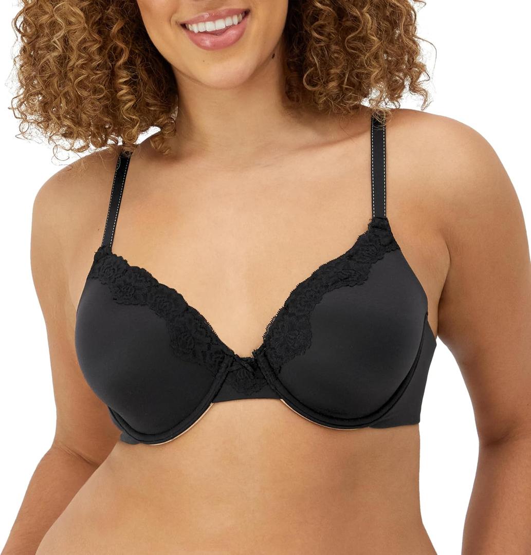 Maidenform Womens T-Shirt Bra, Comfort Devotion Underwire Bra, Full Coverage Bras for Women (34C, Black/Body Beige Lining)