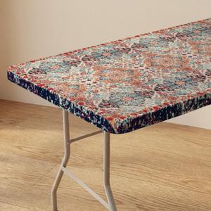 Horaldaily Regular Fitted Tablecloth 72 x 30 Inch Rectangular, Boho Bohemia Vintage Country Rustic Farmhouse Washable Table Cover Elastic Edged for Dinning, Picnic, Camping, Banquet