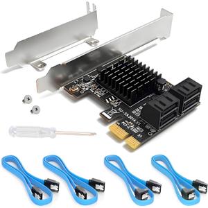 SATA Card, 6Gbps 4 Port Controller Expansion Card with 4 Cables & Low Profile Bracket, Non-Raid, Boot as System Disk, Support 4 SATA 3.0 Devices for Desktop PC & Workstation (Black)