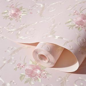 Vintage 3D Floral Peel and Stick Wallpaper Embossed Flower Damask Wallpaper Self Adhesive Non-Woven Decorative Wallcoverings for Bedroom Living Room Wall 20.8" x 118" (Pink)