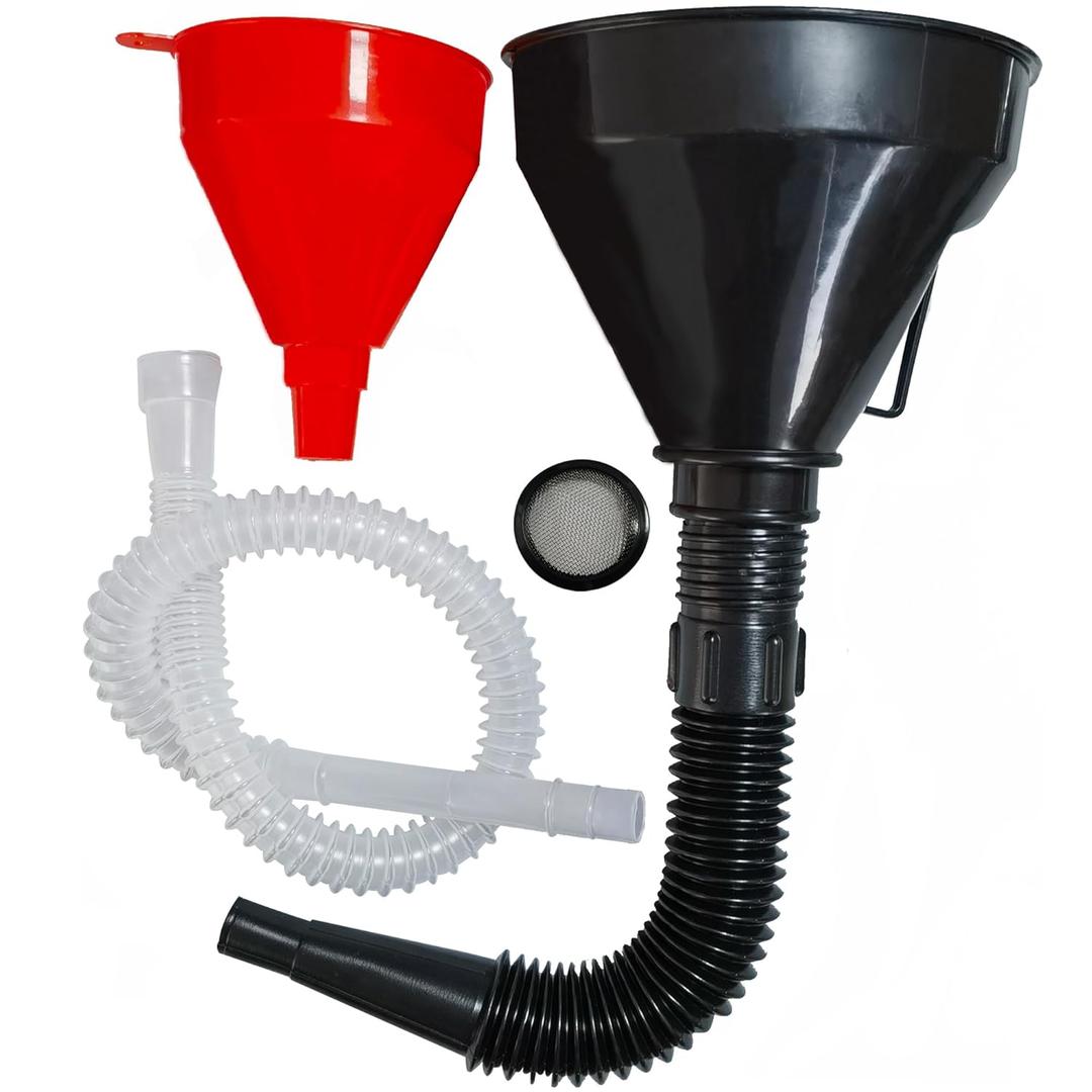 Flex Funnel - Wide Mouth Flexible Funnel with Handle, Automotive Funnels for Engine Oil, Liquid, Diesel, Kerosene,Gasoline (RED Black)
