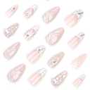 2 x Almond Press on Medium French Tip Nails with Silver Bow Design - 3D Water Ripple Acrylic Y2k Star Stiletto False Nails - Full Cover Stick on for Women Manicure - 24Pcs (Standard)