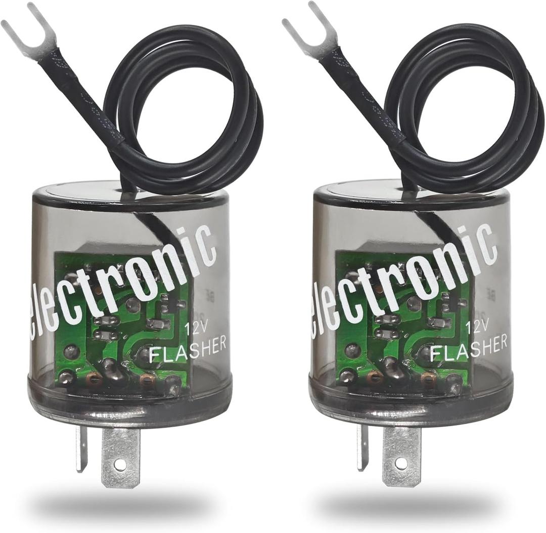 LED Flasher Relay 2 Pins 12V (Pack of 4) - Heavy Duty Turn Signal Flasher Relay with Ground Wire for Automobile and Motorcycle