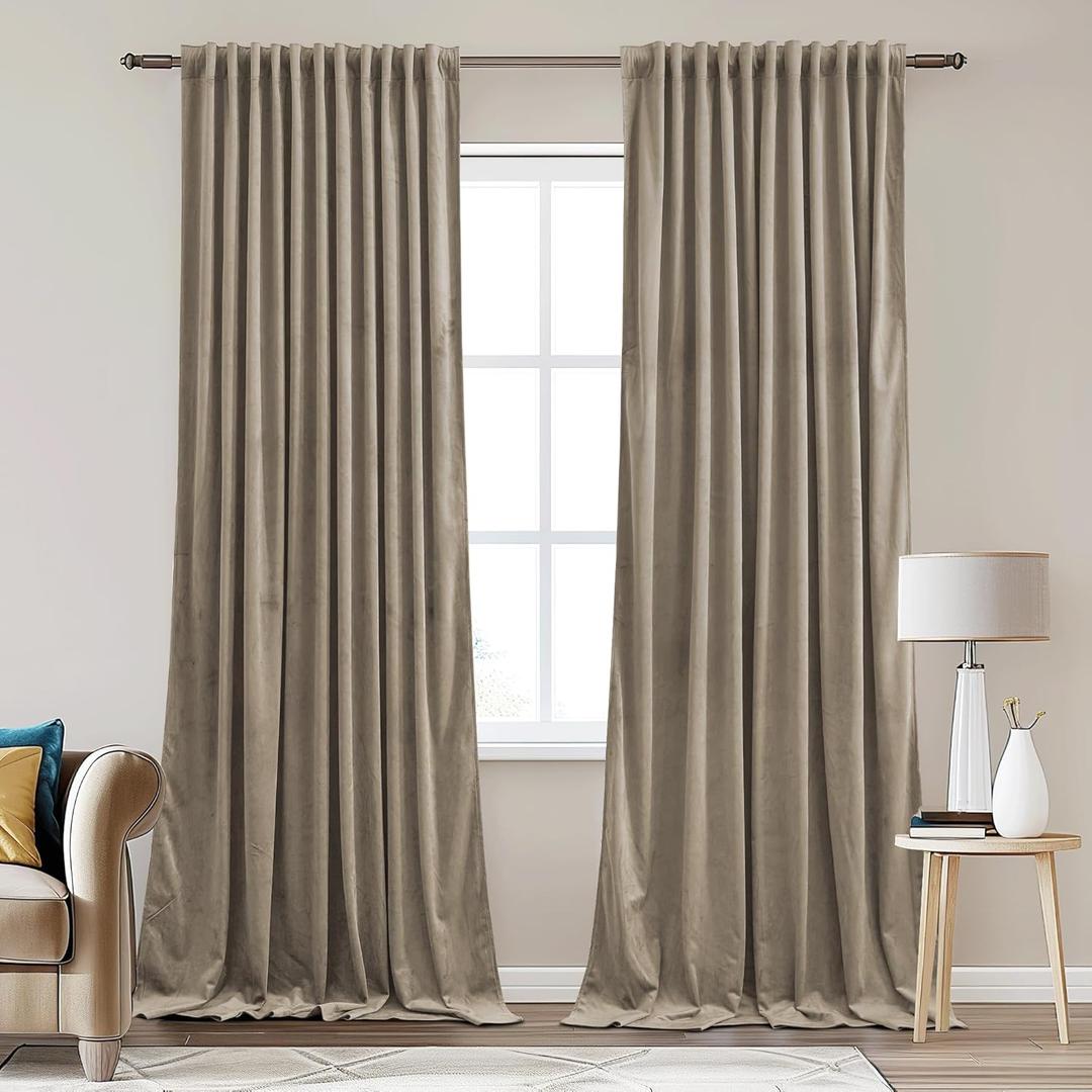 StangH Velvet Curtains for Sliding Door Extra Wide Camel Beige Privacy Thermal Insulated Window Drapes Back Tab Heavy Room Dividers for Living Dining Room, W62 x L84, 2 Panels
