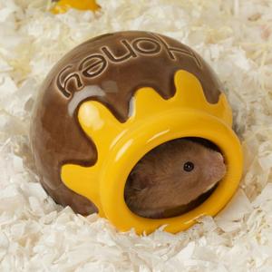 Ceramic Hamster Hideout, Honey Shape Hamster House and Habitat, Syrian Hamster Hideout Decor Cool Bed for All Season Gerbil, Mice Guinea Pig (Brown)