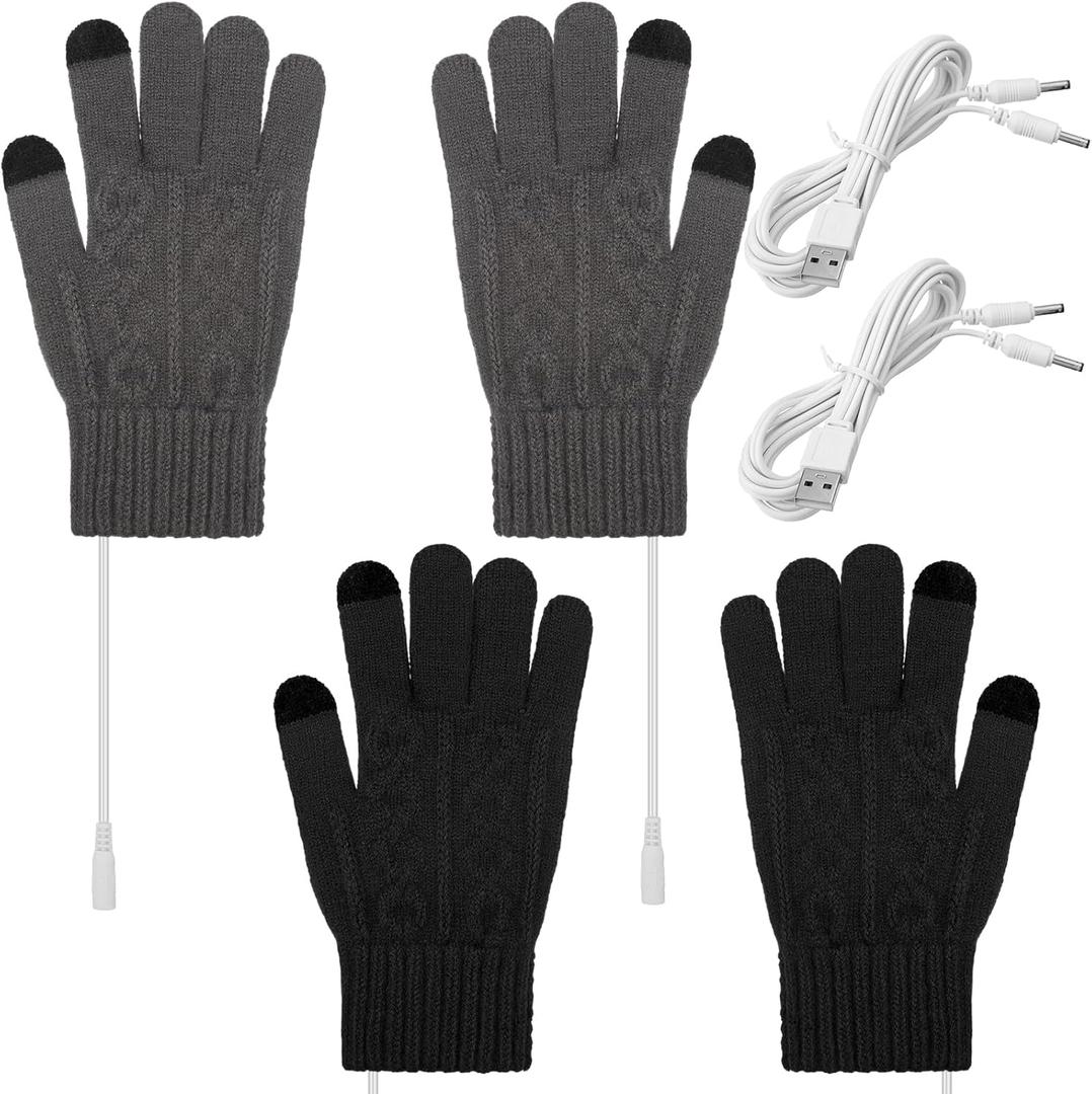 Bencailor 2 Pairs USB Winter Heated Gloves Mitten Hand Washable Knitting Touchscreen Laptop Gloves