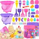 Dreamon Collapsible Beach Toys Set for Kids 3-10, Collapsible SandBucket with Beach Molds and Mesh Bag, 2 Pack Shovels Set Ice Cream Sand Toys for Beach, Sandbox Travel Toys for Kids Toddlers Girls