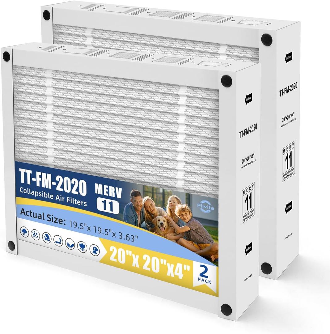 20X20X4 Air Filter MERV 11 Compatible with TopTech TT-FM-2020 Carrier TT-MAC-2122 TT-MAC-2020 Furnace filter Foldable(2-PACK)